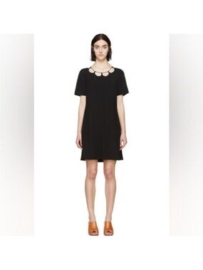 Chloé Silk Black Short-Sleeve Cutout Neck A-Line Mini Dress